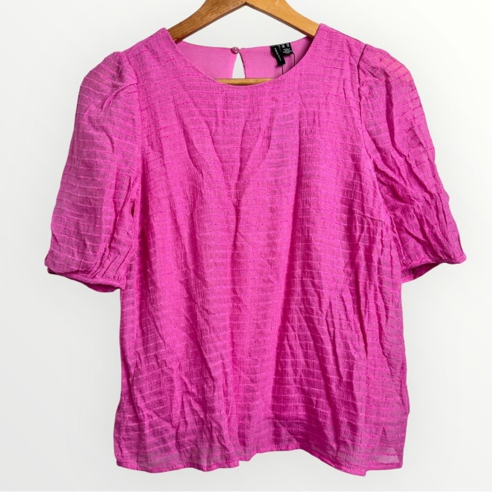 VERO MODA Women's M Bright Pink Lined Lightweight Short Sleeve Textured Blouse - Picture 1 of 6
